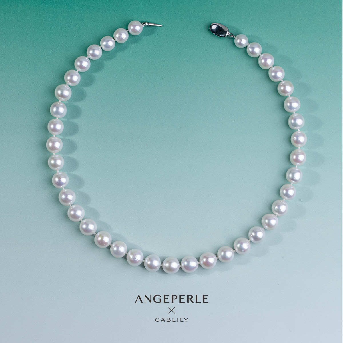 ANGEPERLE/天使之泪淡水珍珠项链S925银元宝扣9-11mm时尚气质