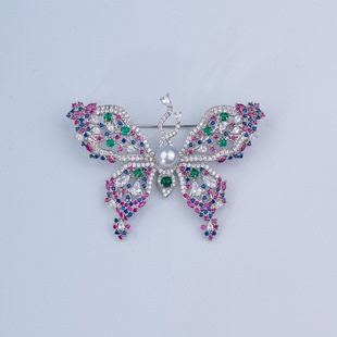 ANGEPERLE/天使之泪海水珍珠Akoya真多麻色蝴蝶胸针7-8mm