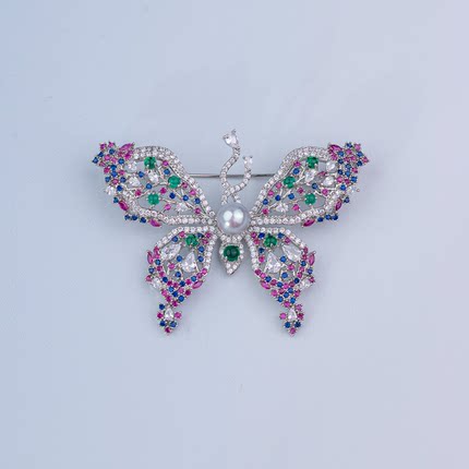 ANGEPERLE/天使之泪海水珍珠Akoya真多麻色蝴蝶胸针7-8mm