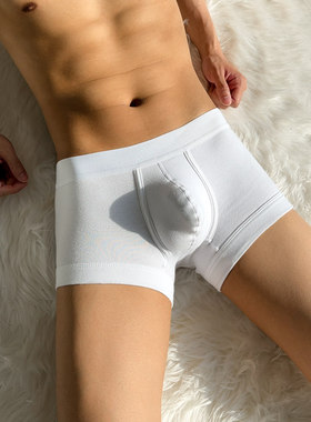 3原先纯色男士角内个气性四条 野生平裤潮流运动纯棉性透感角裤