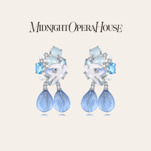 MOH四时风物系列燕形花卉贝母粉蓝琉璃吊坠耳环礼物 叶童同款