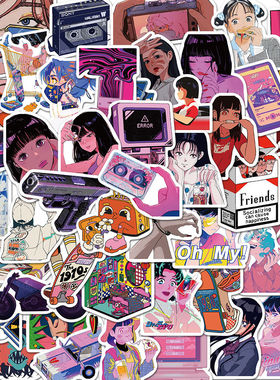 50张CityPop女孩Y2K贴纸高颜值亚文化ins风美少女手机壳防水装饰