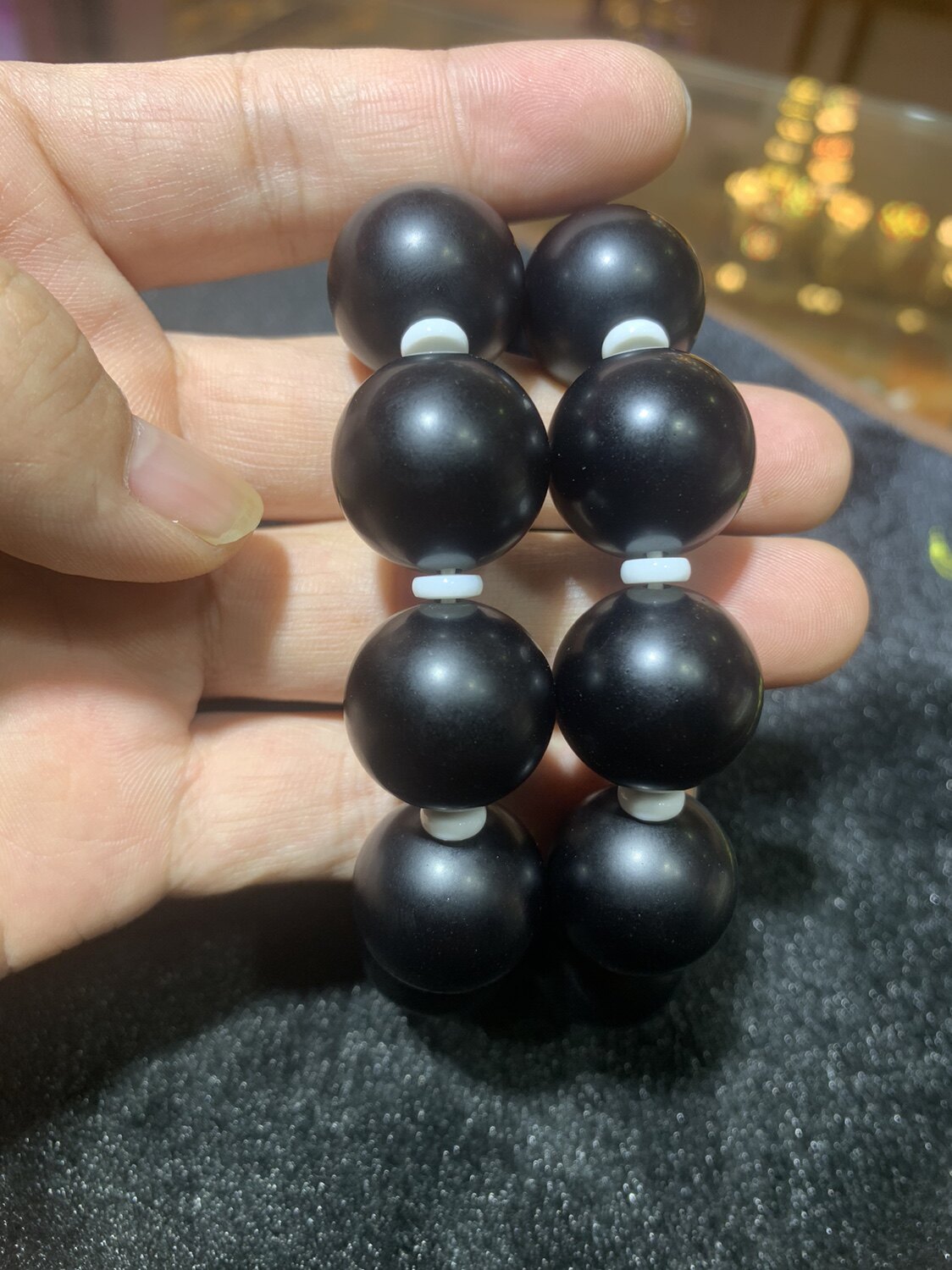 雷公墨玻璃陨石圆珠手串手链温润如玉辟脏物邪物能量