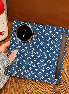 适用荣耀MagicV3手机壳新款皮质翻盖magicVs2蓝色kt猫折叠屏保护套V3超薄防摔V2至臻版ins风高级感女轻奢时尚