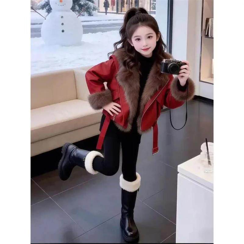 悦斯梦甄选童装冬季毛毛外套男女童冬装韩版女童过年女孩拜年服装