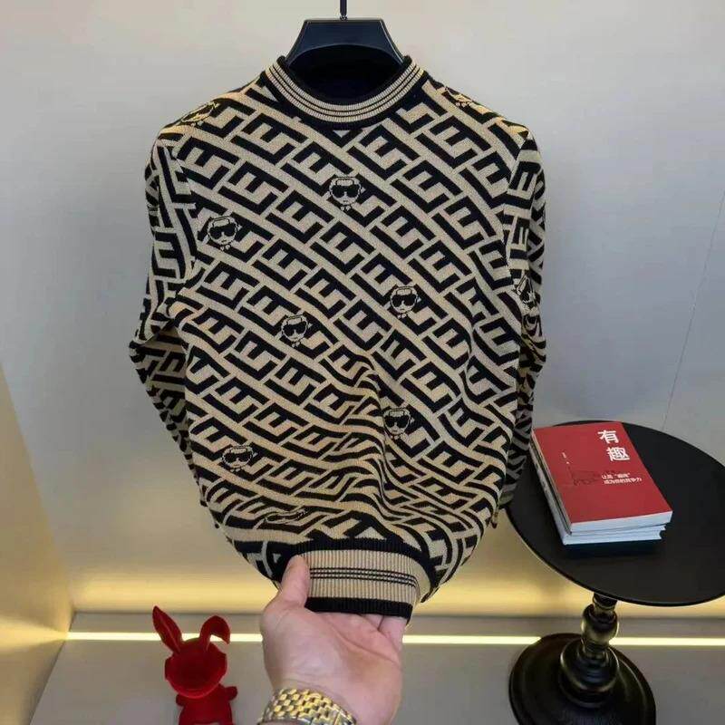 路西威男装高档秋冬新款毛衣男加厚圆领针织衫高级感内搭打底衫