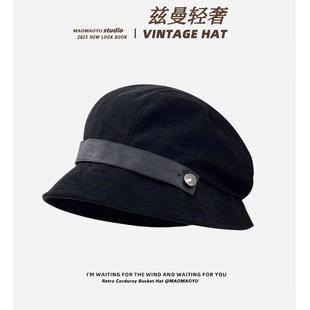 兹曼轻奢甄选秋冬季灯芯绒渔夫帽子女新款日系纯色一帽多戴百搭礼