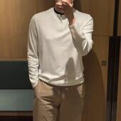 繁花百货优品小铺休闲春秋薄垂感抗皱长袖 男T恤宽松半开扣套头男