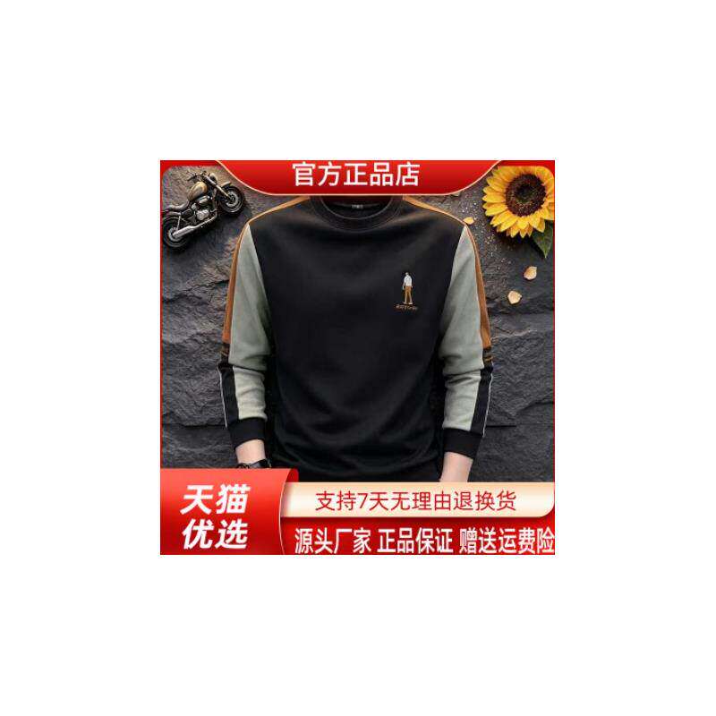 AUV服饰店品质男装2026秋季新款男士圆领刺绣卫衣潮流长袖打底衫