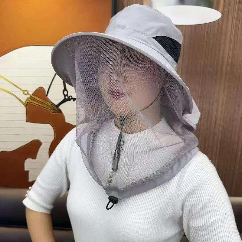 梵瑞饰品专营1钓鱼帽男女同款遮脸防晒帽透气网纱面罩遮脸帽