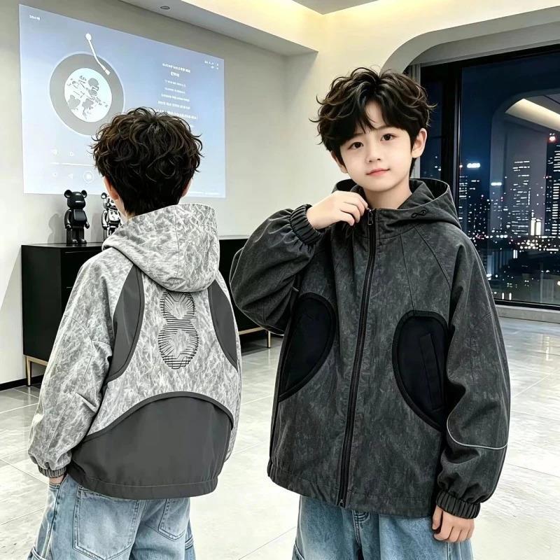 1DG原创设计童品男童秋季外套2026潮酷中大童春秋休闲宽松长袖夹