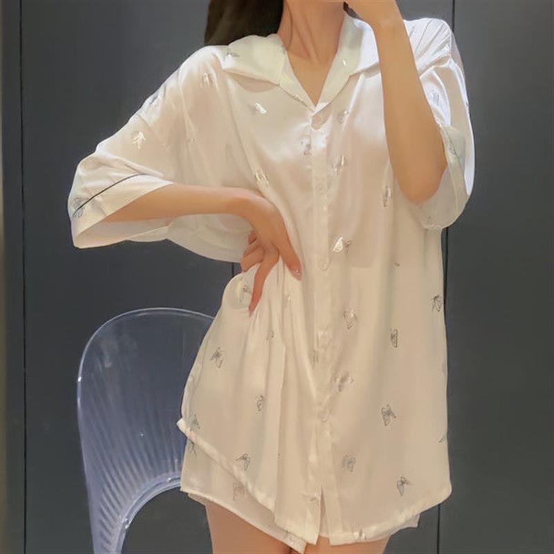 【蝶语珠光】2026新款高端轻奢冰丝蝴蝶衬衫裙女夏新款家居服薄款
