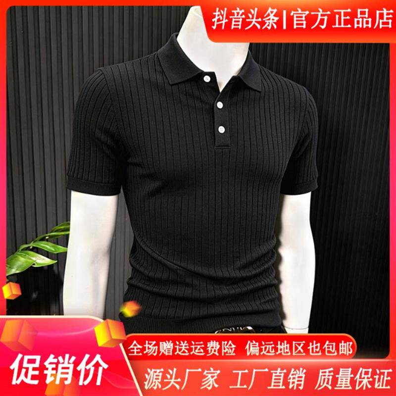 简居轻奢高定版条纹POLO衫男款爆2026新款痞帅夏季针织短袖T恤
