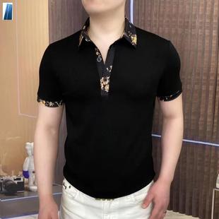 潮流修身 喻文服饰君楠服饰D夏季 半袖 碎花Polo男士 翻领商 轻奢时尚