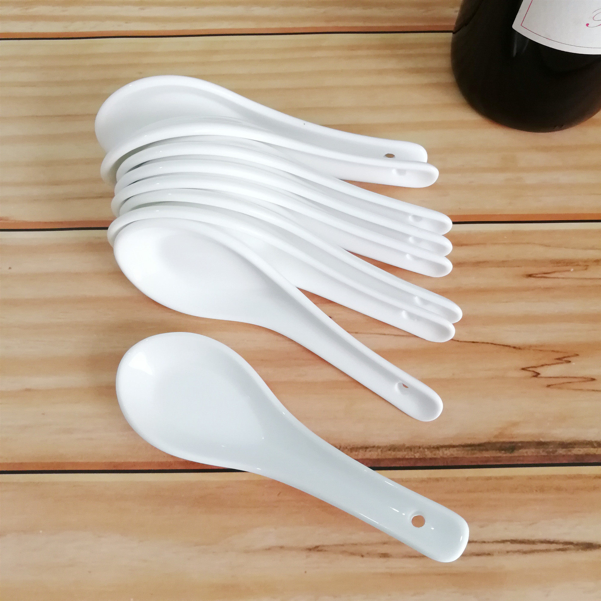 纯白陶瓷勺调羹家用酒店餐厅饭店骨瓷小勺子大汤勺白汤匙饭勺包邮