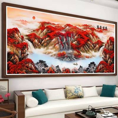 鸿运当头钻石画成品十字绣纯手工满钻新款客厅办公室大幅山水挂画