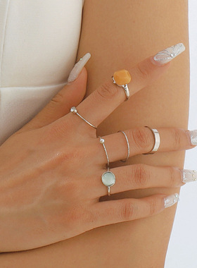 跨境简约时尚新款仿钻复古高端戒指女几何仿珍珠气质性感关节戒女