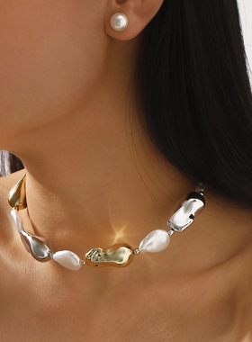 跨境设计感不规则几何百搭项链小