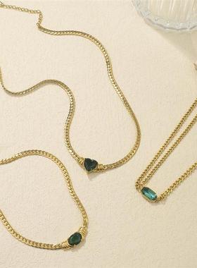 欧美跨境时尚项链不锈钢轻奢文艺小众简约锆石心形颈链首饰配饰品