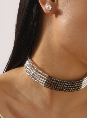 跨境简约高级感仿珍珠耳钉项链女