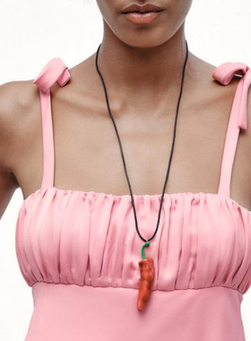 欧美仿真珐琅蔬菜叠戴项饰 简约设计可爱红辣椒吊坠奢华高端项链