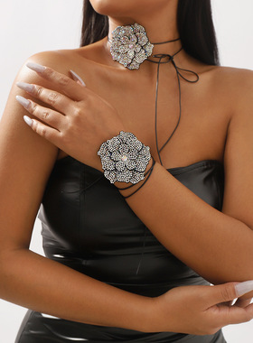 N11541欧美复古满钻chocker山茶