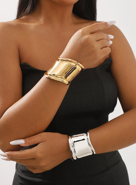 跨境个性几何异形波纹手环 欧美风复古不规则夸张立体宽高端手镯