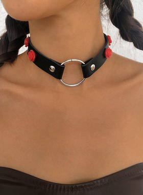 欧美跨境饰品简约皮革金属搭扣项