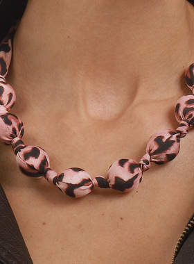 跨境新款个性设计多色豹纹丝带项