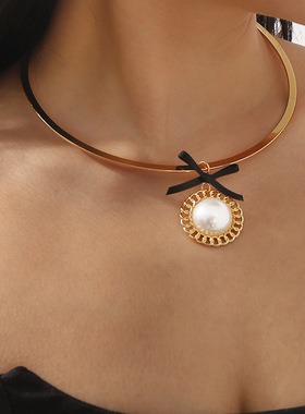 欧美跨境甜酷珍珠金属叠戴项圈女