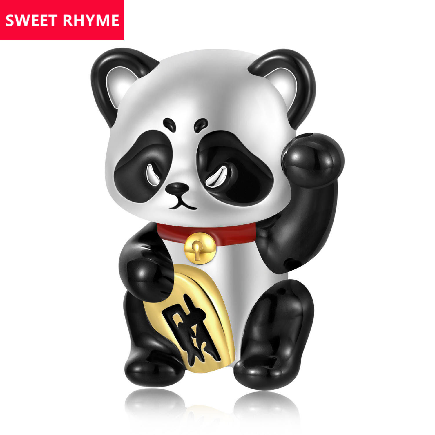 S925纯银串珠熊猫个性国潮风手链diy配件panda charm饰品跨境散珠