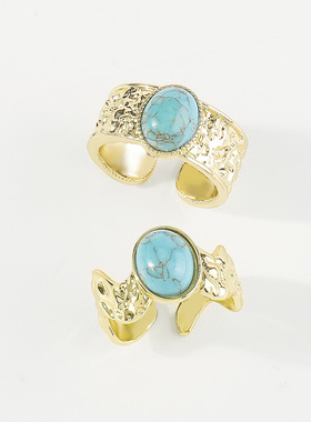 跨境复古宫廷风镶松石开口戒个性