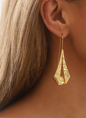 12614跨境冷淡风金属感水滴叶子耳钩 欧美精致新中式立体造型耳环