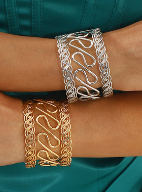 欧美夸张镂空金属开口手镯时尚个