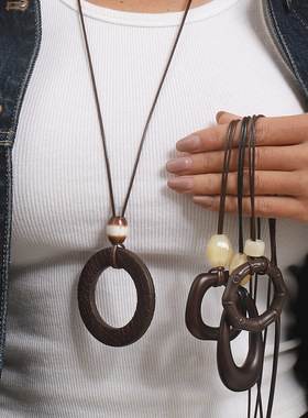 跨境新款设计感几何吊坠精致长款