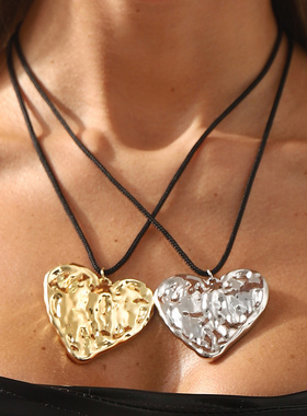 跨境简约褶皱爱心吊坠项链时尚百