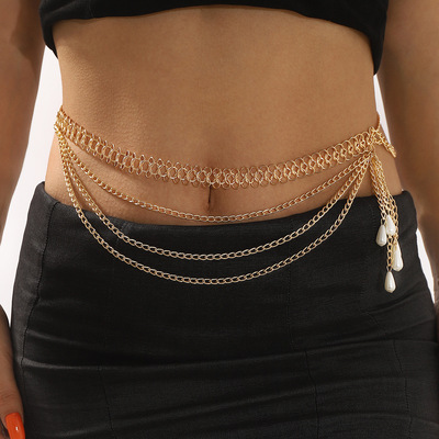 跨境夏季新款夏日沙滩珍珠金属腰