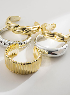 跨境椭圆褶皱开口手镯ins夸张时