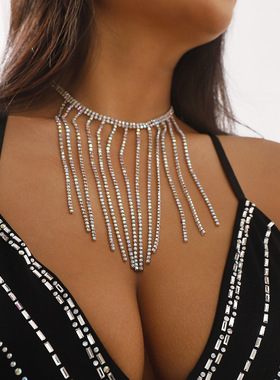 欧美风女士性感水钻流苏颈链neck
