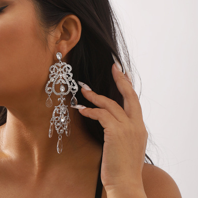 法式复古宫廷风镂空水滴形流苏耳环 气质优雅个性花纹耳坠配饰女