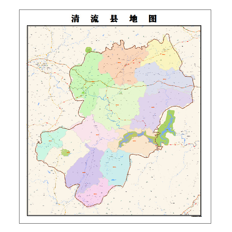 三明市清流县地图2023年行政区划市区主城区街道交通地图图片素材