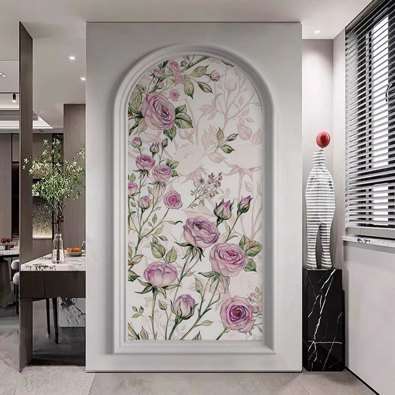 美式手绘田园玫瑰花群壁纸艺术客厅壁画玄关背景墙花卉无缝墙布
