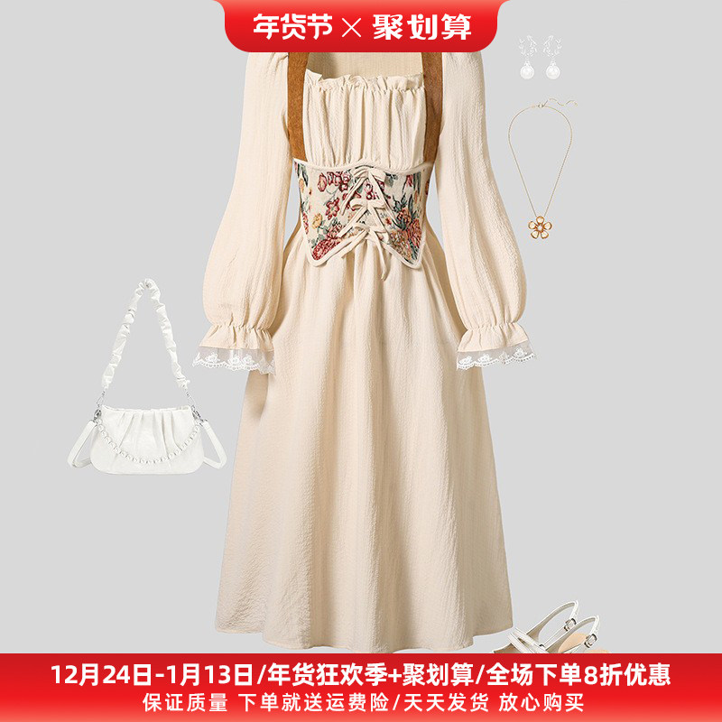 女童连衣裙跨境童装2025秋季新款法式宫廷风中世纪复古长袖公主裙
