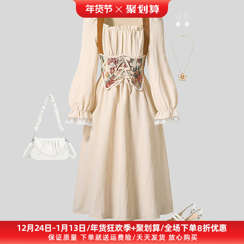 女童连衣裙跨境童装2025秋季新款法式宫廷风中世纪复古长袖公主裙