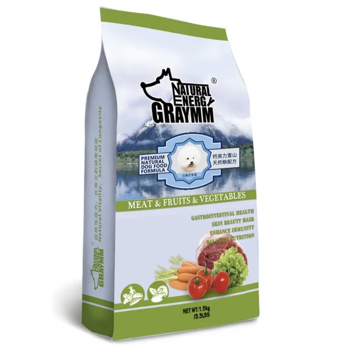 钙美力雪山狗粮 比熊狗粮 成犬专用 鲜肉果蔬天然狗粮 1.5kg
