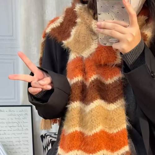 渐变波浪围巾羊毛混纺雪花纱