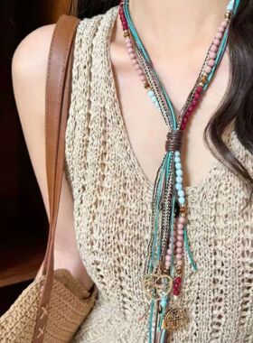 西米亚度假复古蓝色串珠项链