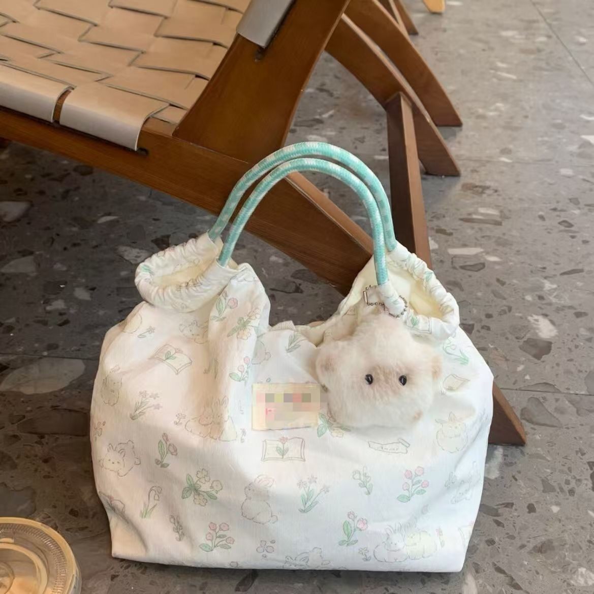 新款印花可爱兔子单肩包女学生韩版帆布包大容量手拎包通勤上班包