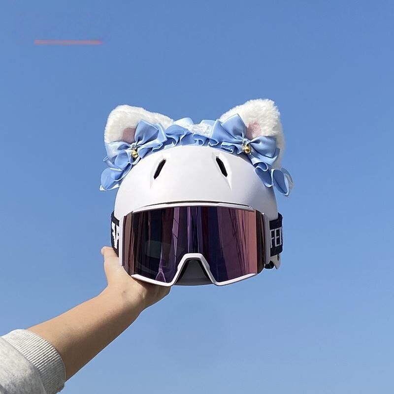 头盔装饰品全盔半盔滑雪头盔装备毛绒百搭蓝色铃铛猫耳配饰可拆卸