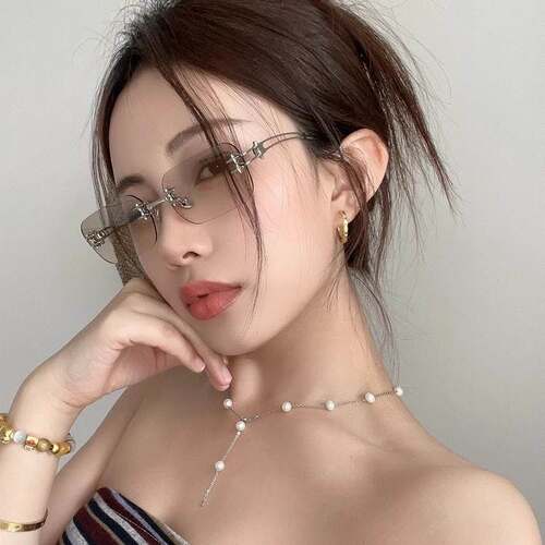 Y2K复古无框水银防UV太阳镜女